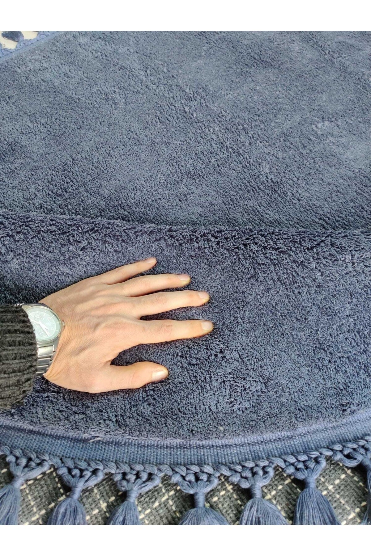 Fluffy Indigo Rug: Modern Washable Cotton Oval Carpet