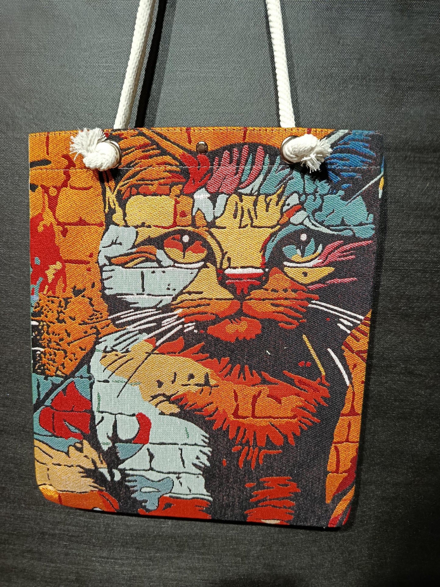 Abstract Cat Tote Bag: Gobelin Tapestry Shoulder Bag - Modern Art Purse