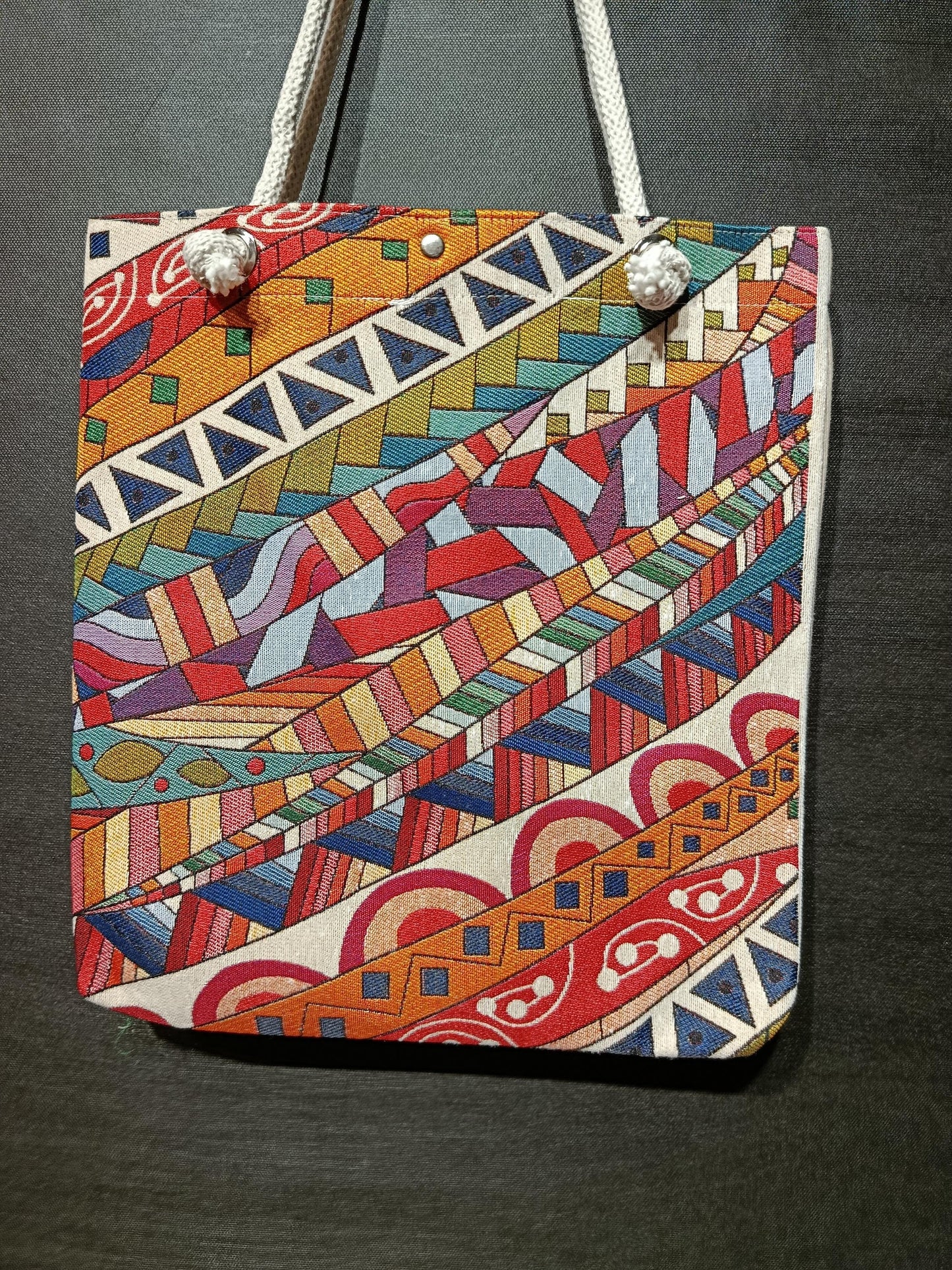 Handmade Colorful Pattern Tote Bag: Organic Cotton Shoulder Bag