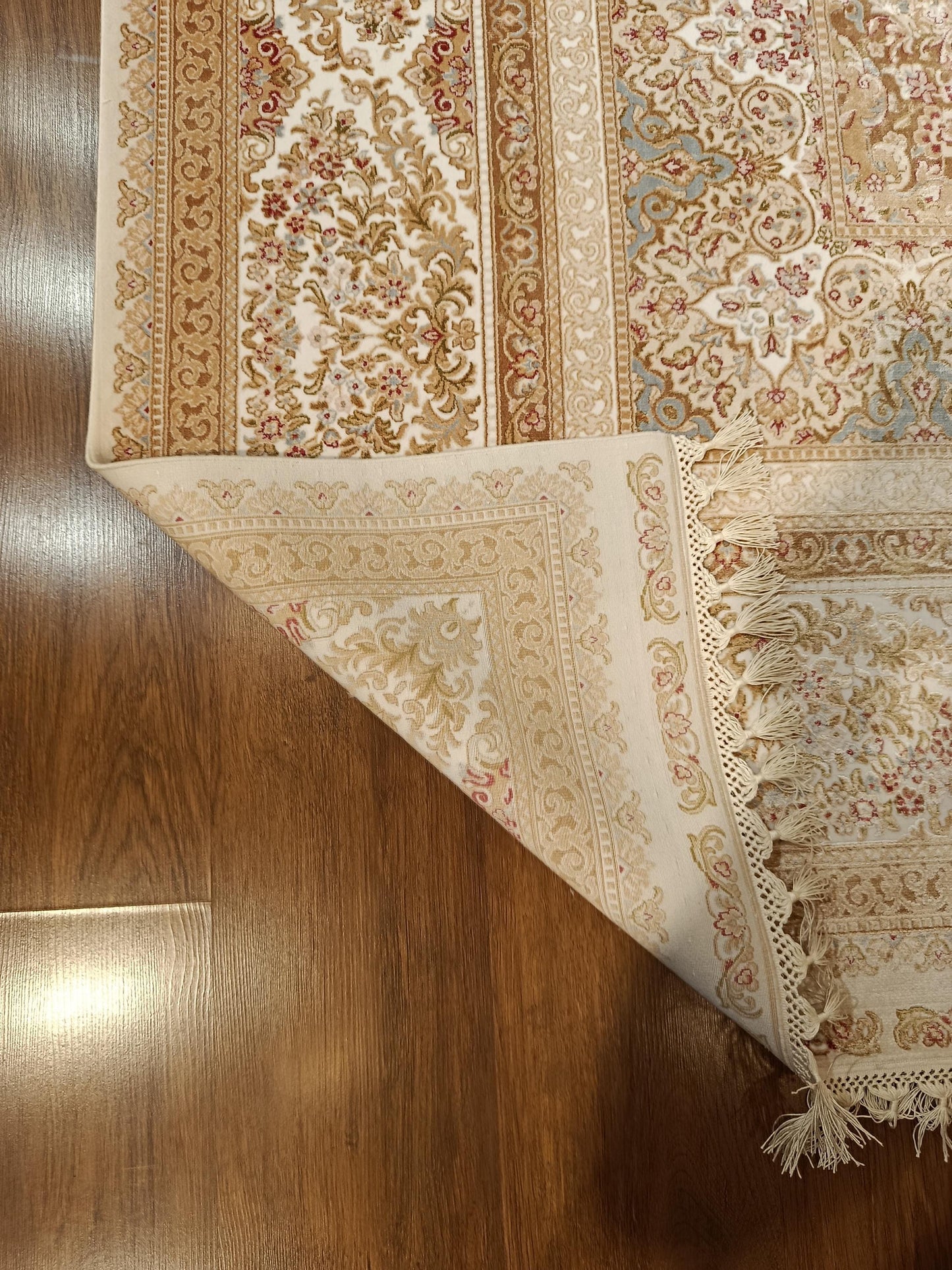 9x21 ft, Large Classic Beige Silk Rug - Distressed Medallion Design Carpet