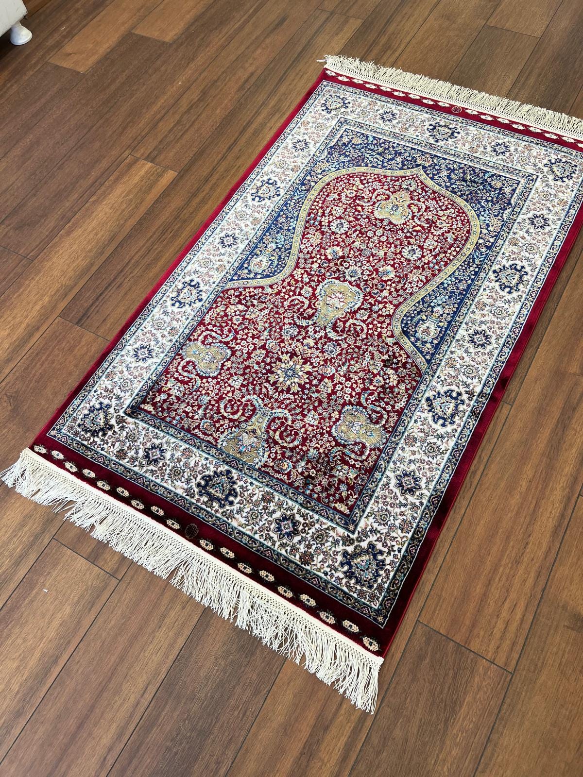 Bamboo Prayer Rug with Silk Fringes, Muslim Seccade