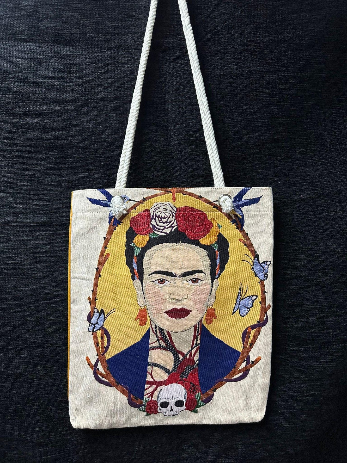Frida Kahlo Shoulder Bag: Handmade Organic Cotton Tote