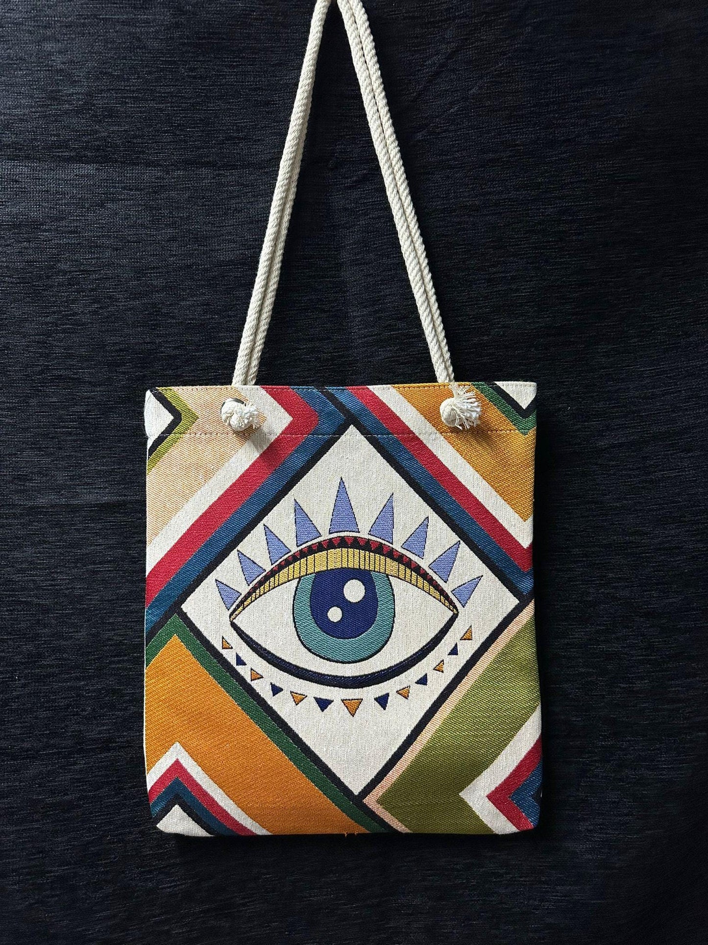 Handmade Cotton Shoulder Bag: Colorful Eye Design