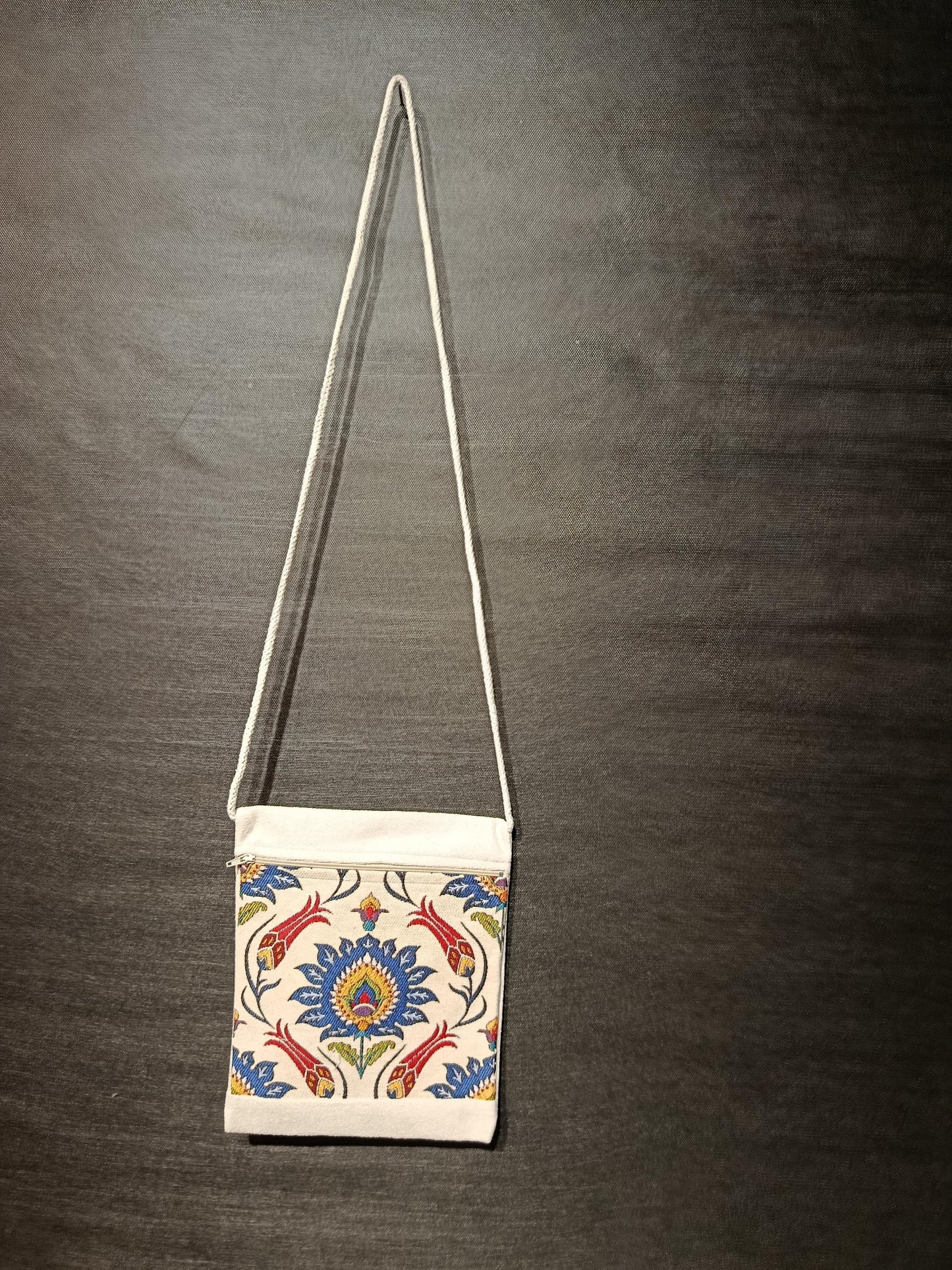 Ottoman Floral Crossbody Bag – Traditional Turkish Pattern Purse, Handmade 8"x10" Canvas Bag