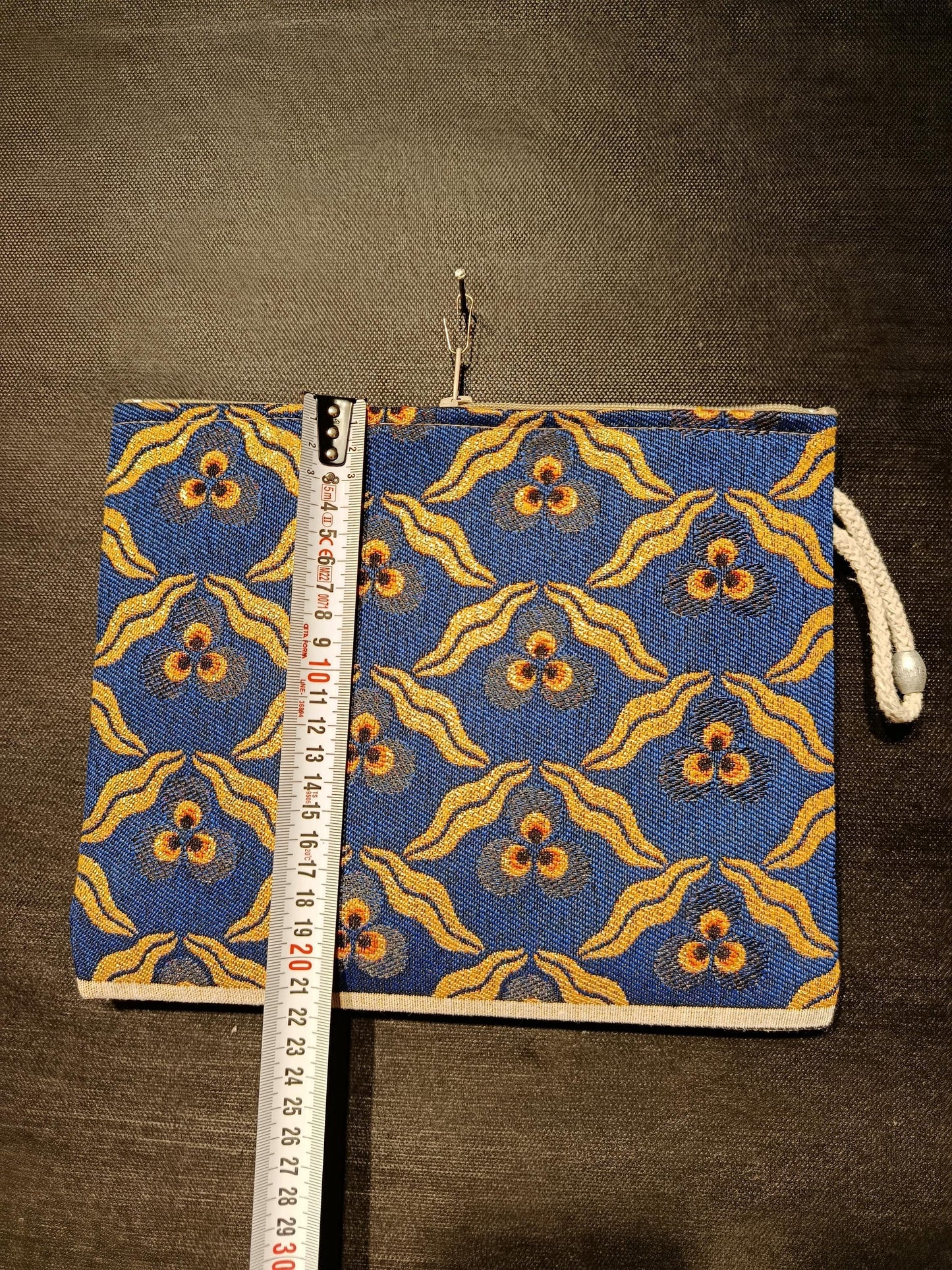 Gobelin Tapestry Clutch Bag: Blue & Yellow Floral, Rope Handle