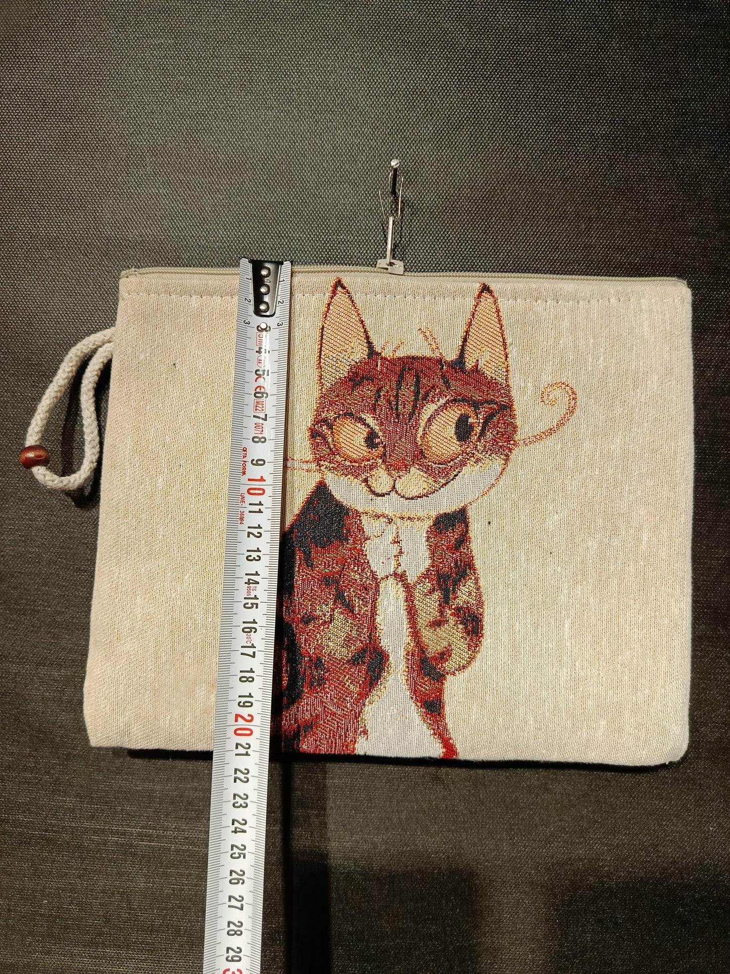 Abstract Cat Tapestry Clutch: Handmade Gobelin Purse with Rope Handle
