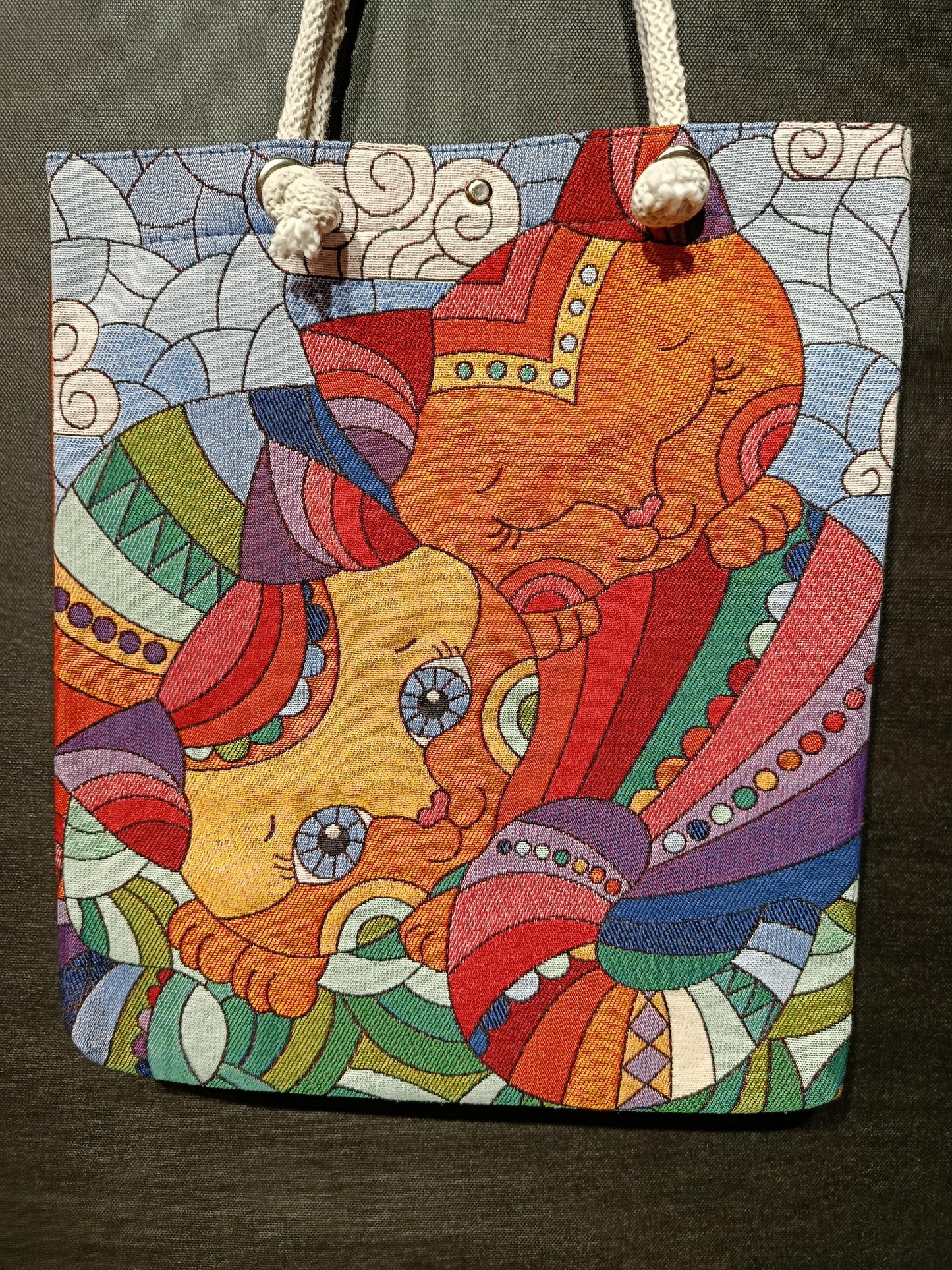 Handmade Cotton Shoulder Bag: Colorful Cat Design