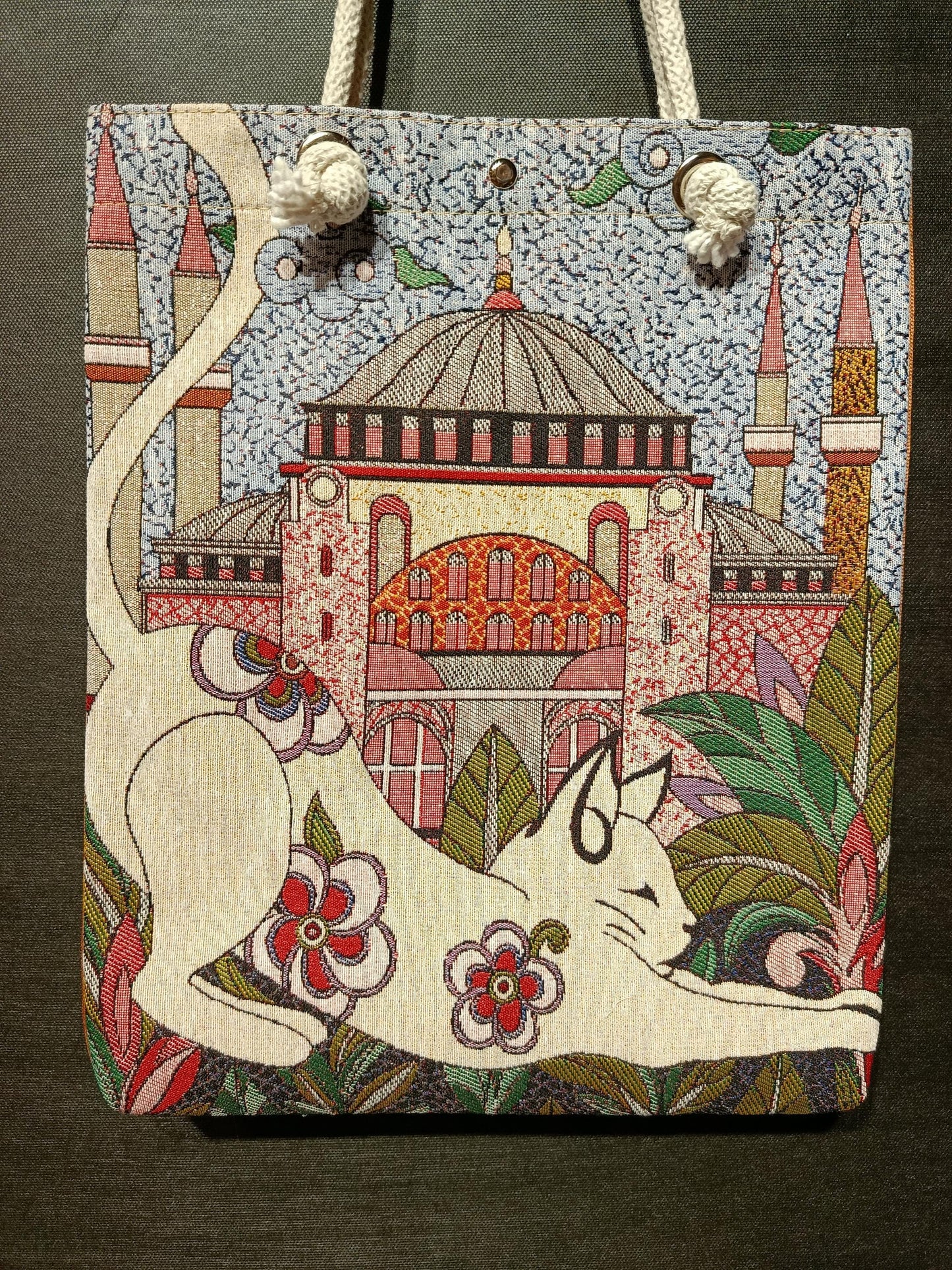 Handmade Cotton Shoulder Bag: Cat & Hagia Sophia Design