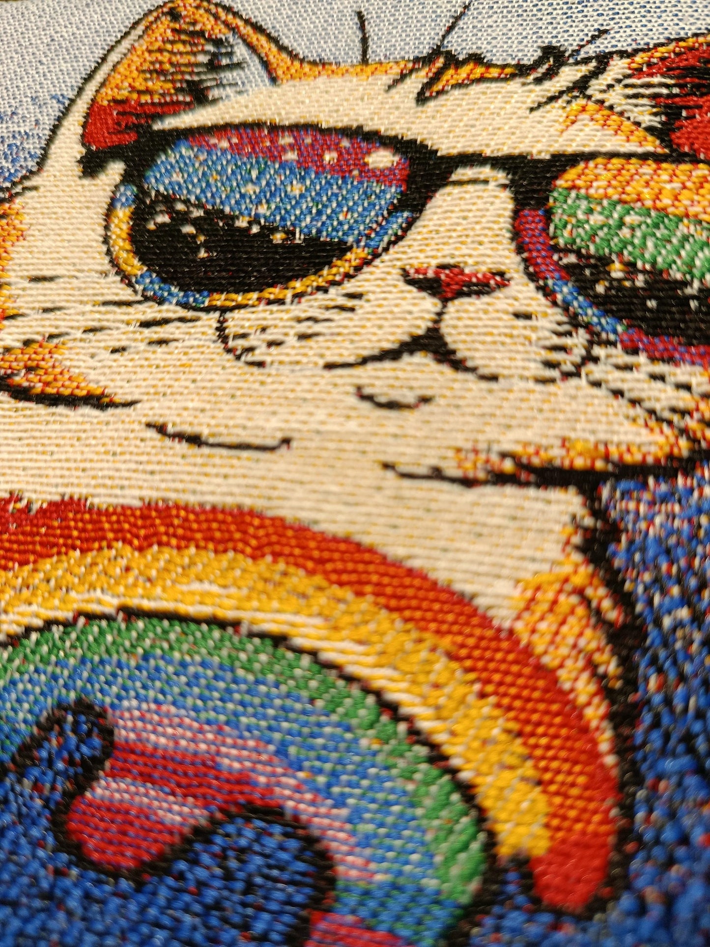 Handmade Cat Tapestry Pouch: Rainbow Sunglasses, Small Purse
