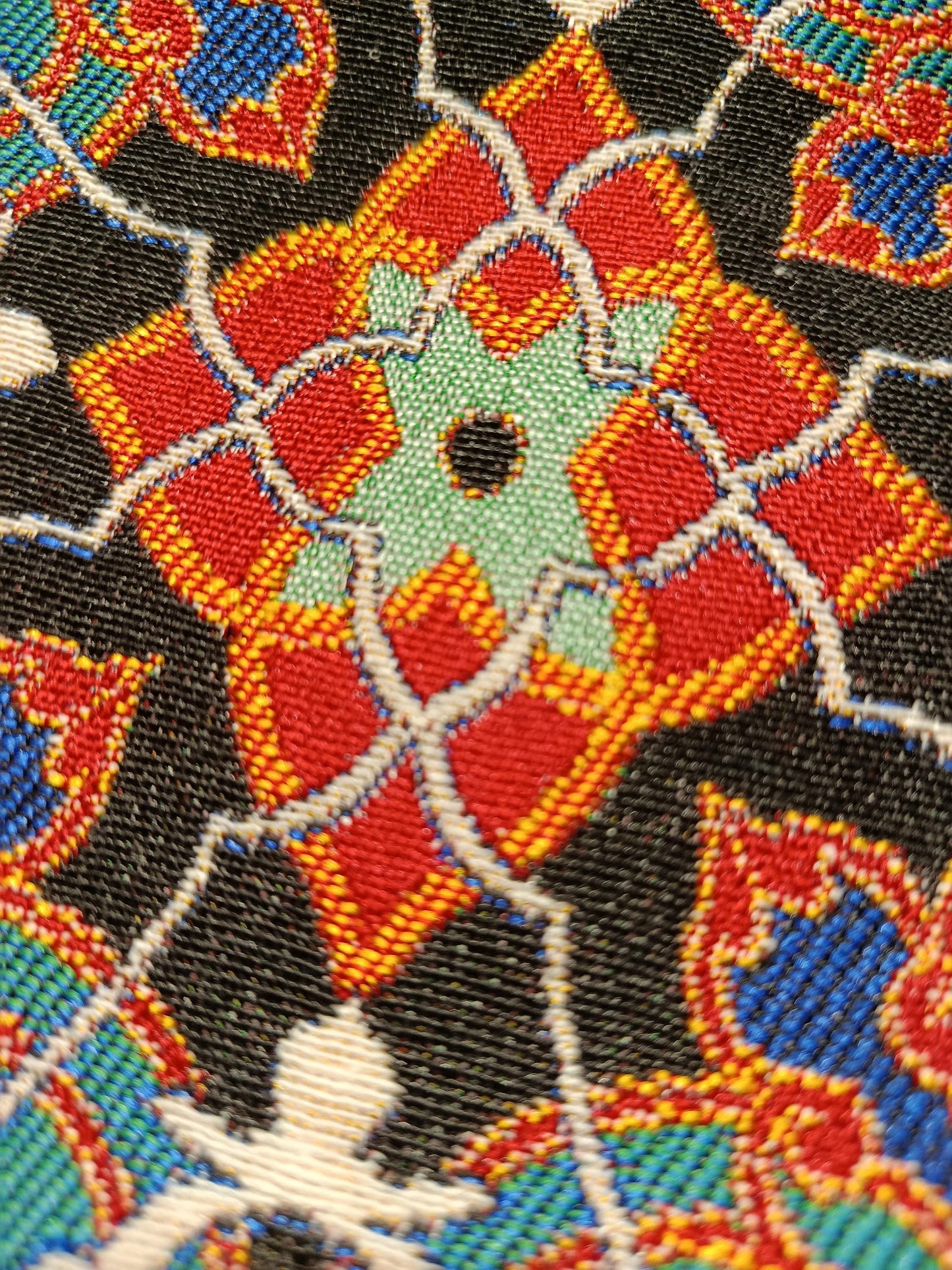 Ottoman Tile Gobelin Purse – Handmade Ethnic Clutch with Black, Red, and Turquoise Floral Pattern