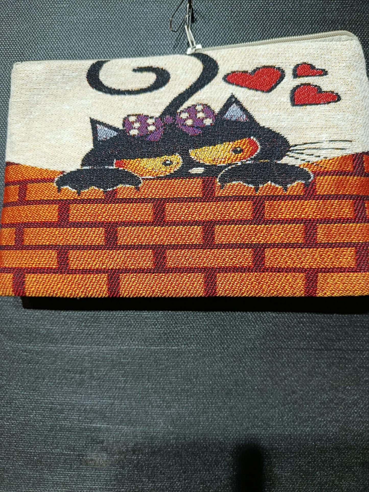 Handmade Cats & Hearts Purse: Organic Cotton Blend Bag (15cmx20cm)
