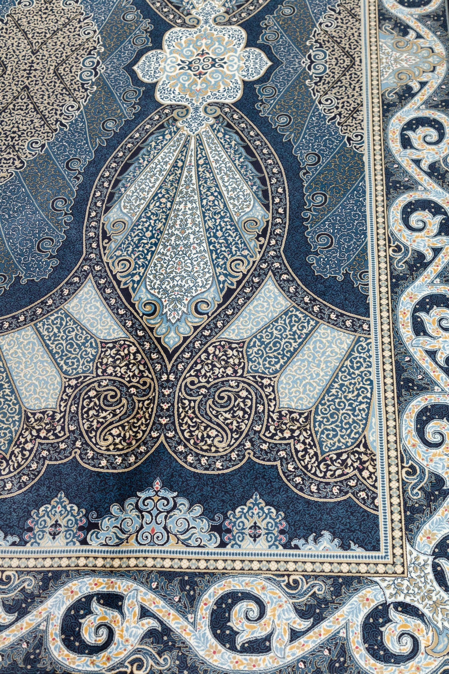 8x11 ft, Blue Oriental Silk Rug, Distressed Persian Design, Silk Look Fringes