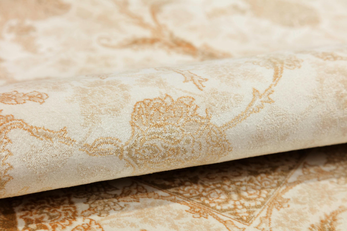 8x11 ft, Beige Floral Classic Silk Rug: Oriental carpet with fine tassels