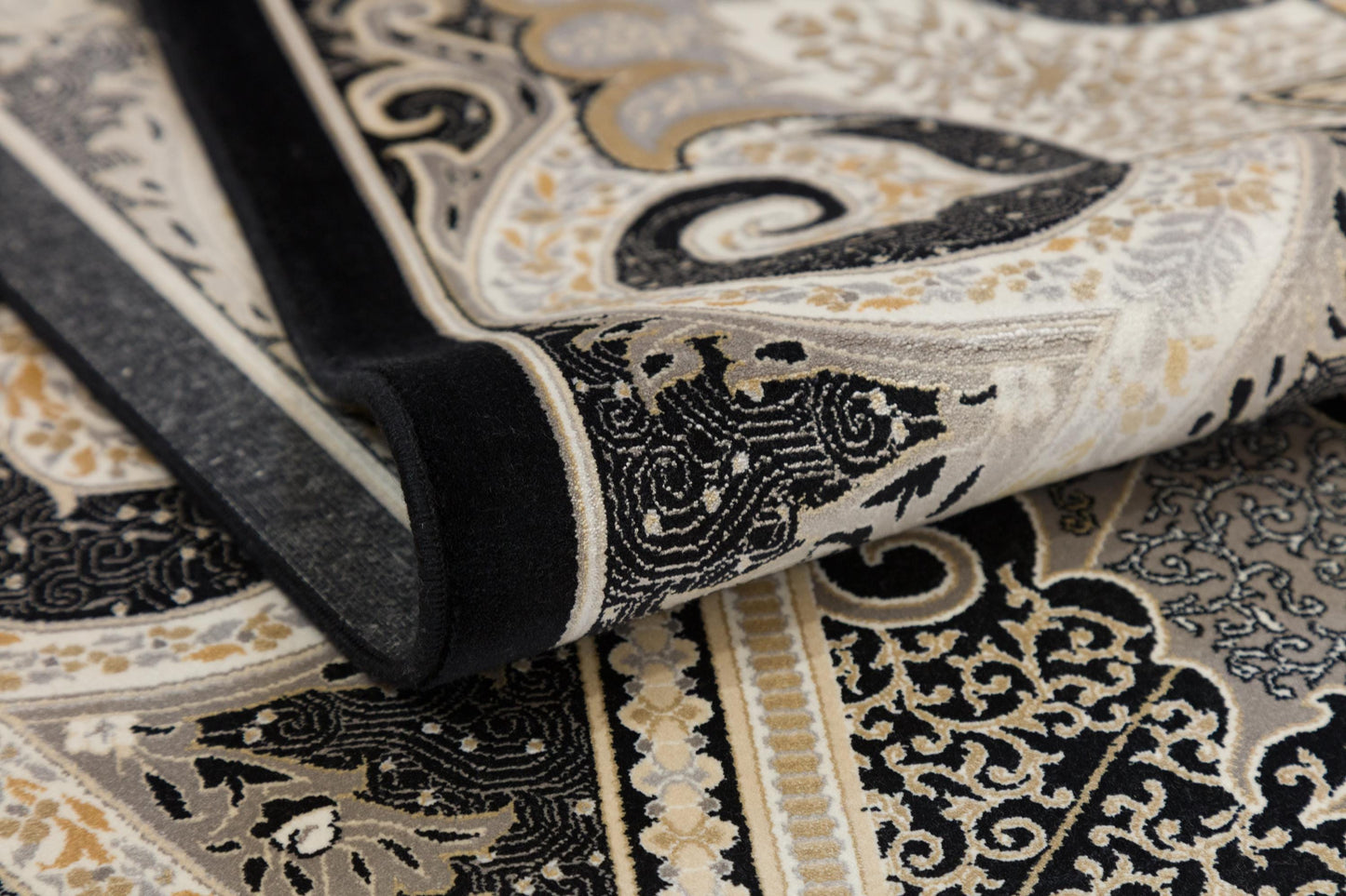 10x13 ft, Black Classic oriental Silk Rug: Fine Medallion Carpet with fringes