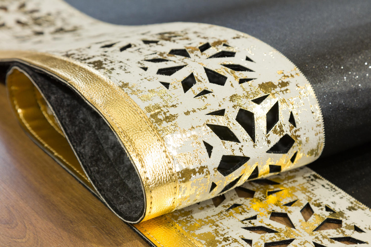 5x7ft Black Faux Leather Rug with Gold Laser-Cut Border - Modern Turkish Designer Area Carpet