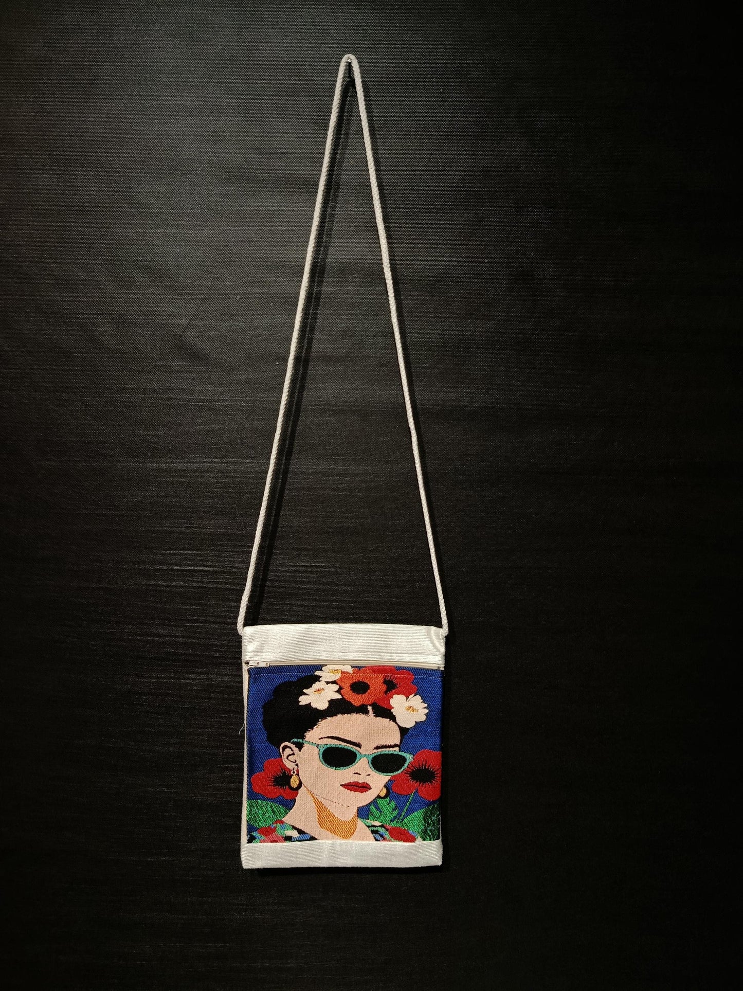 Frida Style Crossbody Bag – Bold Floral Canvas Purse, Handmade Art-Inspired Bag 8"x10"