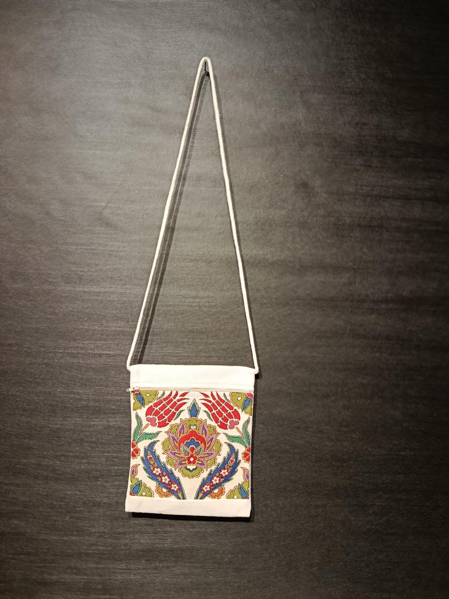 Turkish Floral Tapestry Crossbody Bag – Handmade Woven Canvas Shoulder Bag, 8"x10" Size
