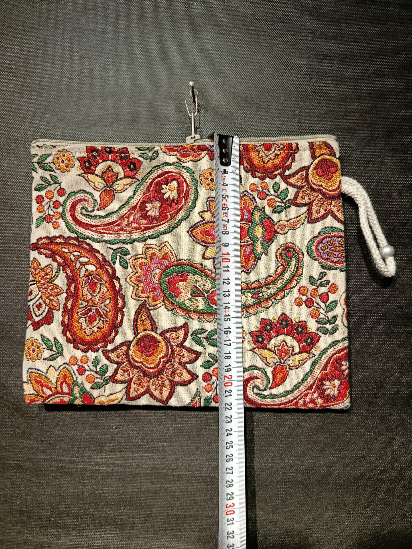 Paisley Floral Tapestry Clutch: Bohemian Zip Pouch, Handmade in Türkiye