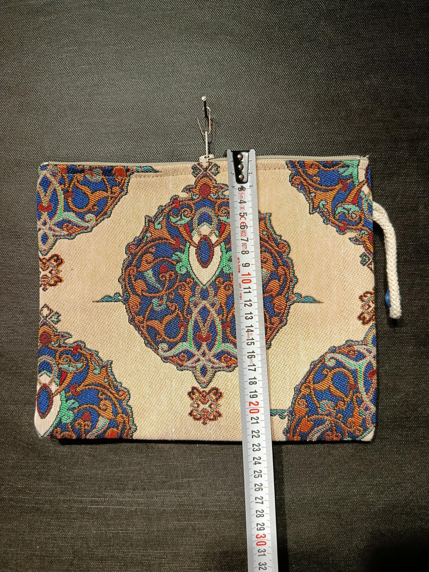 Ottoman Tapestry Clutch: Handmade Turkish Gobelin Pouch with Blue & Gold