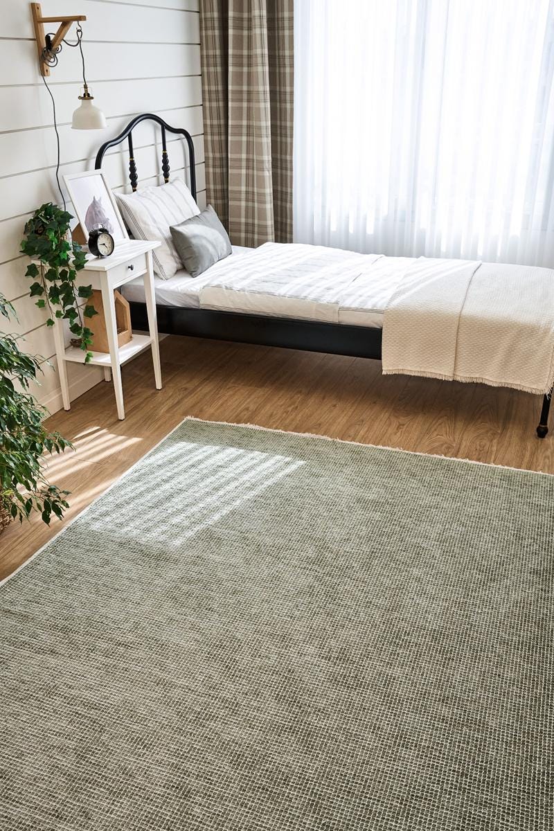 Light Green Textured Area Rug – Modern Minimalist Carpet for Living Room