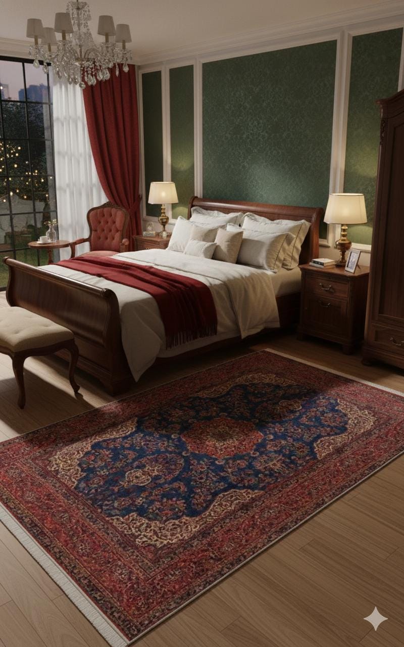 Red Vintage Oriental Rug: Classic Washable Rug with Tassels