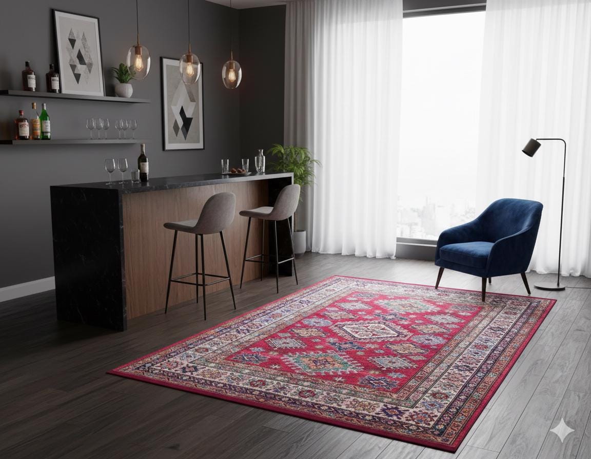 Red Oriental Kazak Rug: Classic Vintage Washable Carpet