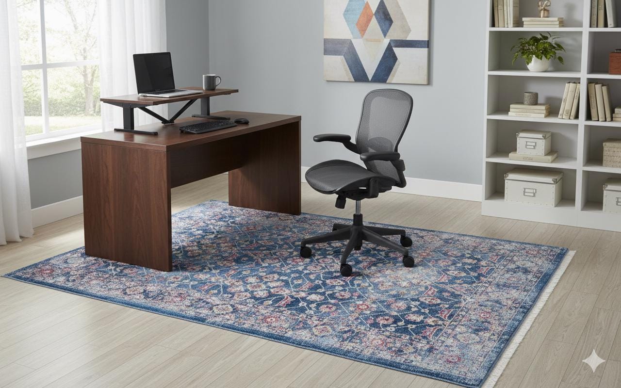 Blue Vintage Oriental Classic Rug: Washable Blue Carpet with Tassels