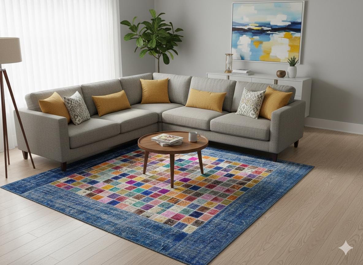 Handmade Patchwork Turkish Rug: 5'x8' Bohemian Wool Area Rug