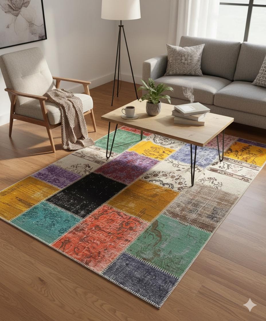 Patchwork Vintage Salon Halısı | Yıkanabilir – Allmode Home Style