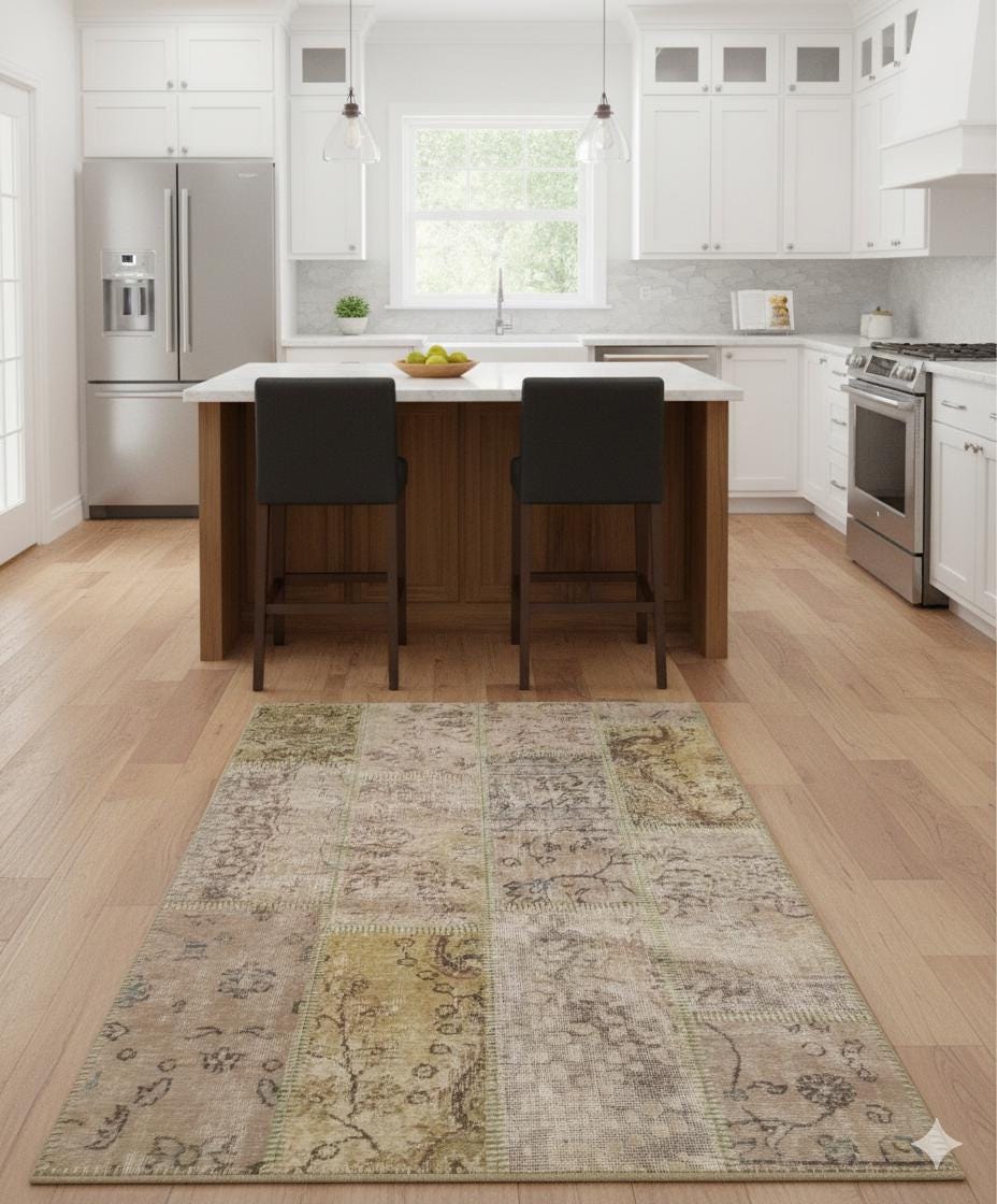 3.3x4.9, Handmade Wool Turkish Patchwork Rug – Vintage, Bohemian, One-of-a-Kind Area Rug