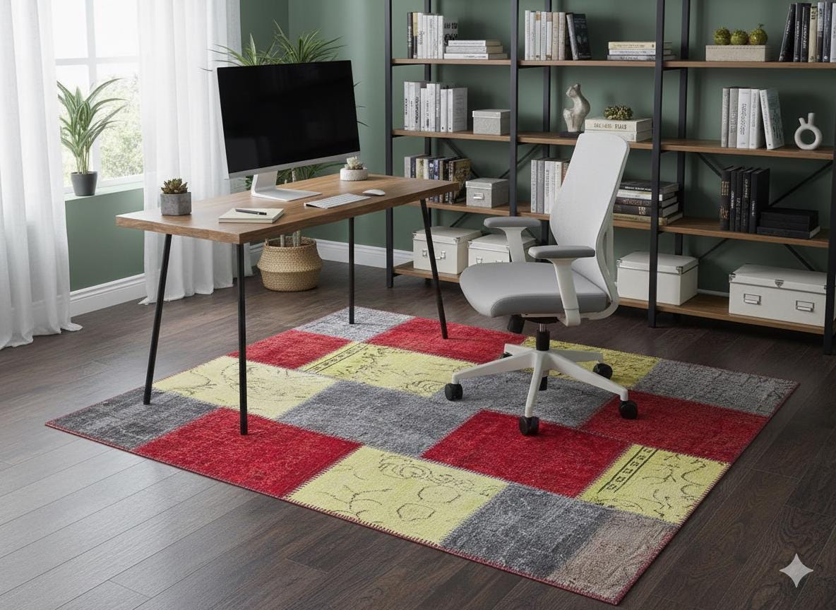 5.6x8, Handmade Wool Turkish Patchwork Rug – Vintage, Bohemian, One-of-a-Kind Area Rug