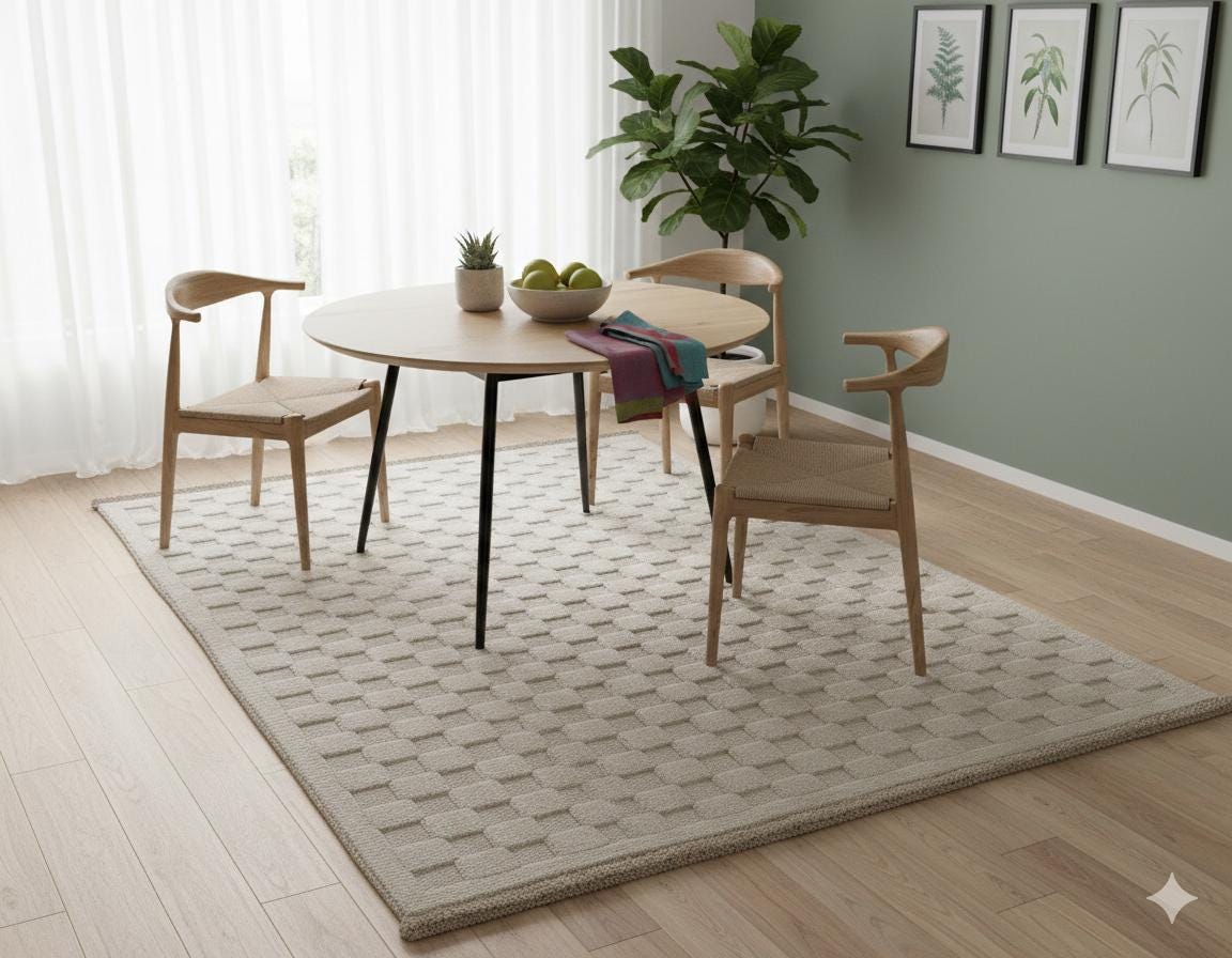 Contemporary Beige Basketweave Textured Area Rug – Modern Solid Neutral Carpet