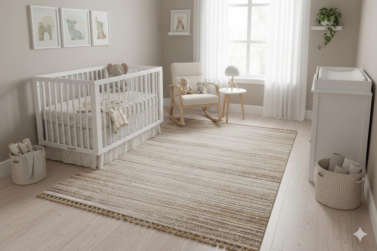 Striped Scandinavian Rug: Modern Nordic Area Rug with Fringes