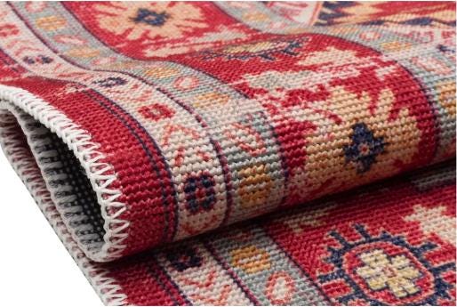 Red Turkish Style Area Rug: Geometric Medallion Design