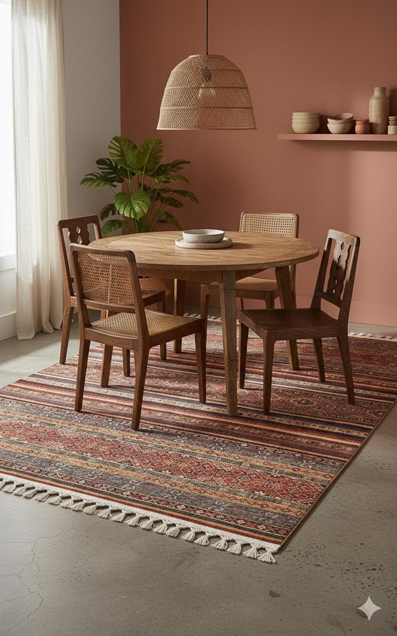 Red Vintage Rug: Classic Washable Rug with Tassels