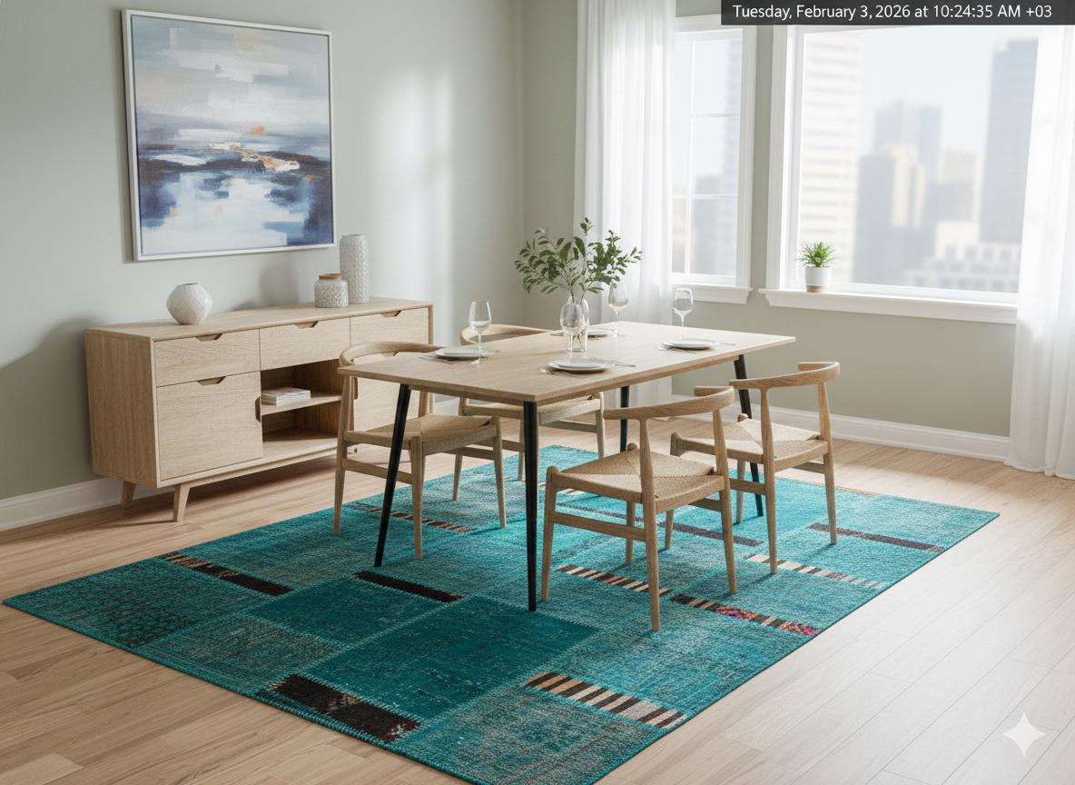 Handmade Wool Patchwork Rug: Bohemian Turkish Area Rug (5.2x7.2 ft)