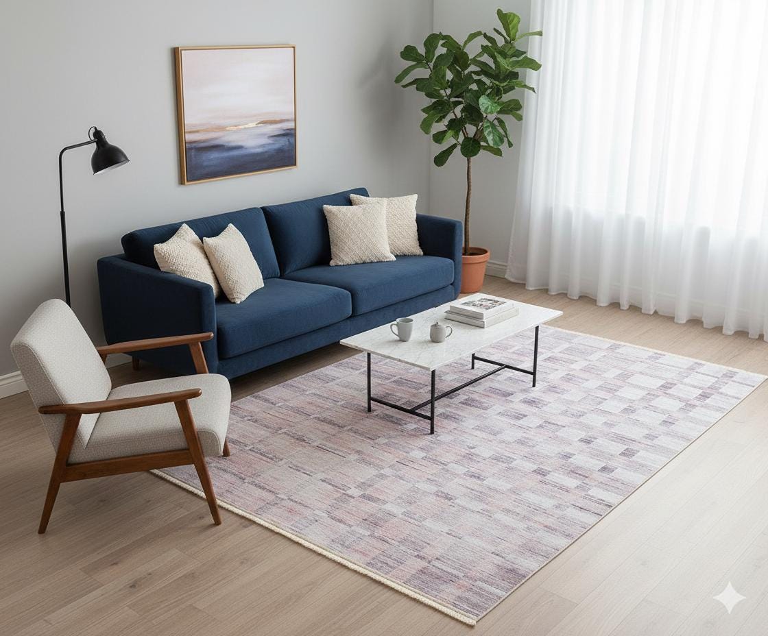 Geometric Beige Rug: Modern Turkish Style, Washable Carpet
