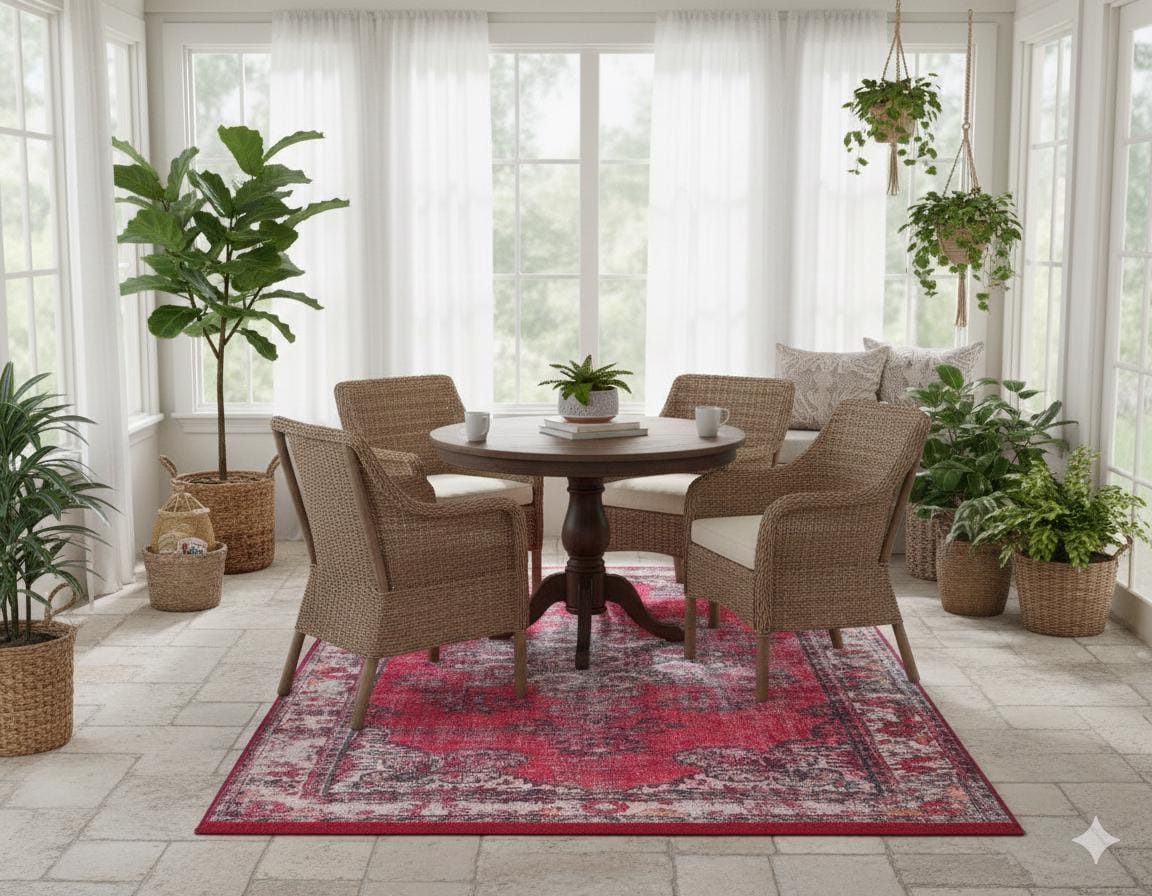 Red Vintage oriental Rug: Classic Washable Rug with Tassels