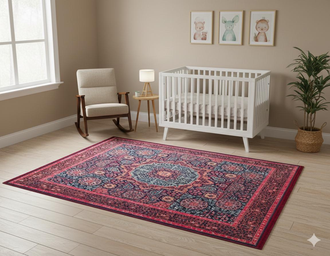 Vintage Purple oriental Mamluk Rug: Washable Red Area Carpet with Tassels