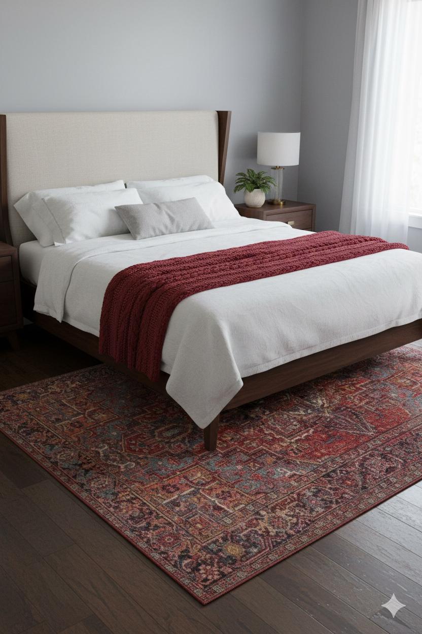 Red Vintage Rug: Classic Washable Rug with Tassels