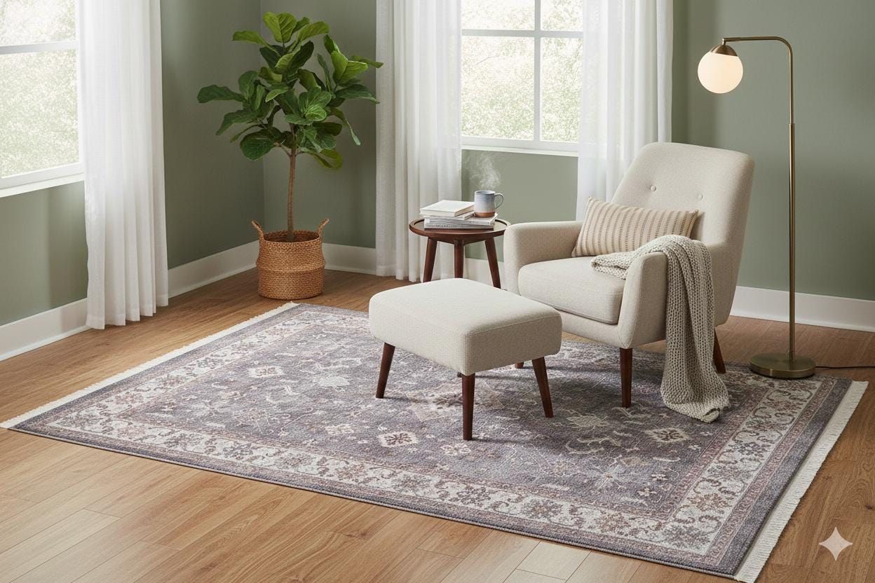 Beige Vintage Oriental Classic Rug: Washable Beige Oushak Carpet with Tassels