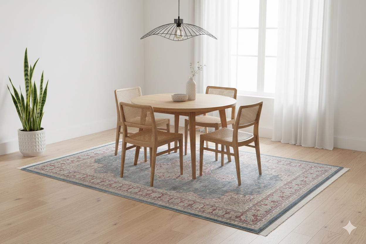 Blue Vintage Oriental Classic Rug: Washable Blue Carpet with Tassels