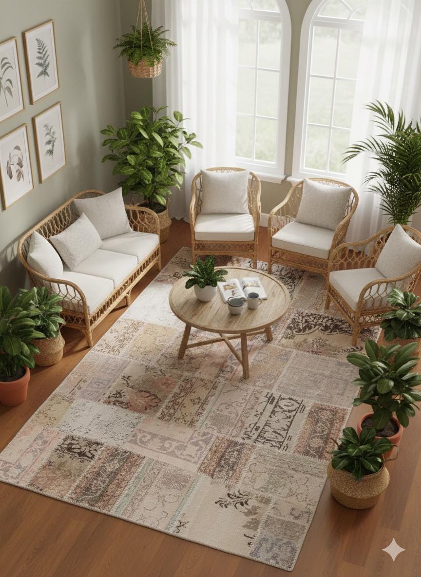 5x8, Handmade Wool Turkish Patchwork Rug – Vintage, Bohemian, One-of-a-Kind Area Rug