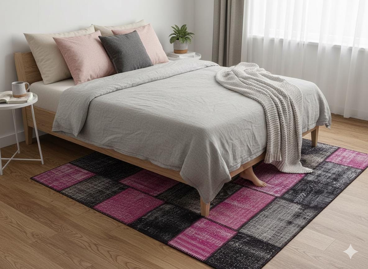 5.6x8, Handmade Wool Turkish Patchwork Rug – Vintage, Bohemian, One-of-a-Kind Area Rug