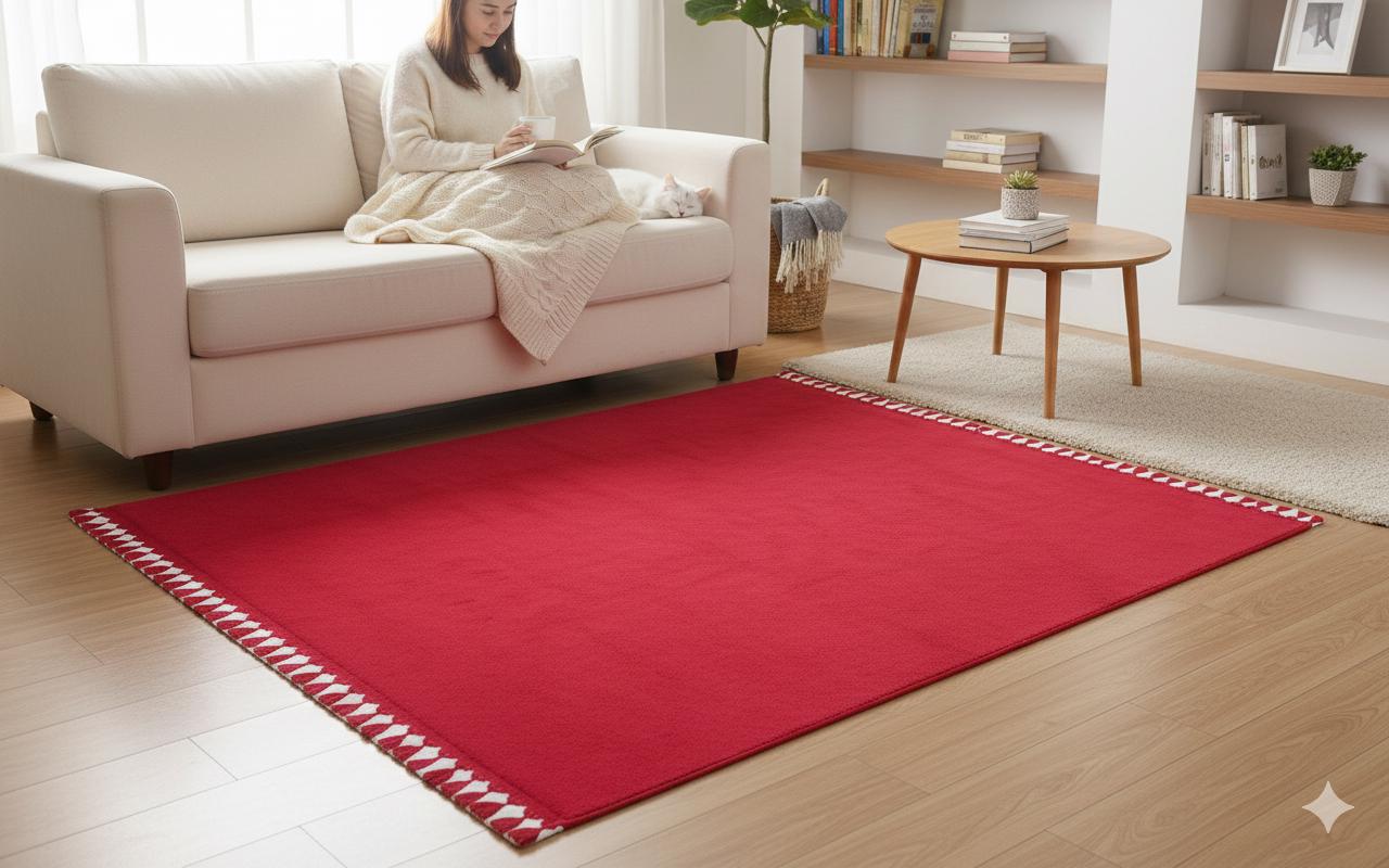 Red Fluffy Rug: Modern Fluffy Carpet with Tassels, Washable