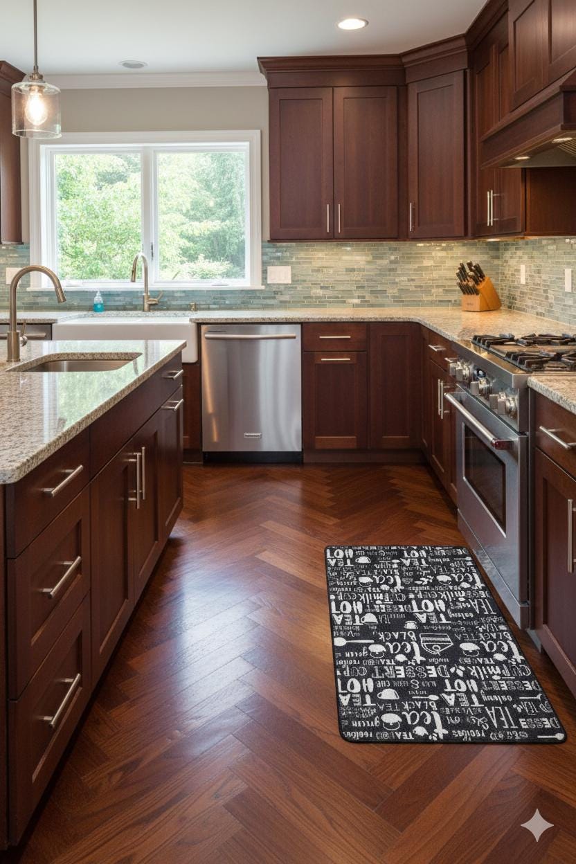 Modern Chalkboard-Style Washable Kitchen Mat – "Tea & Dessert" Non-Slip Decorative Runner