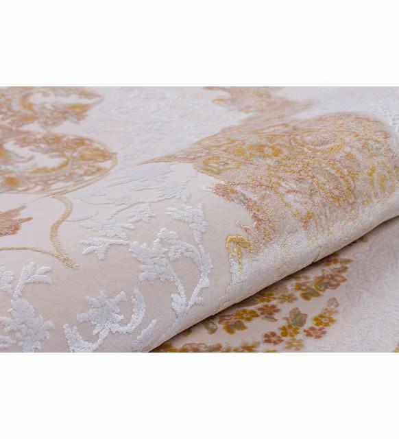 7x10 ft, Oriental classic beige Rug: Beige Medallion carpet with Fringes