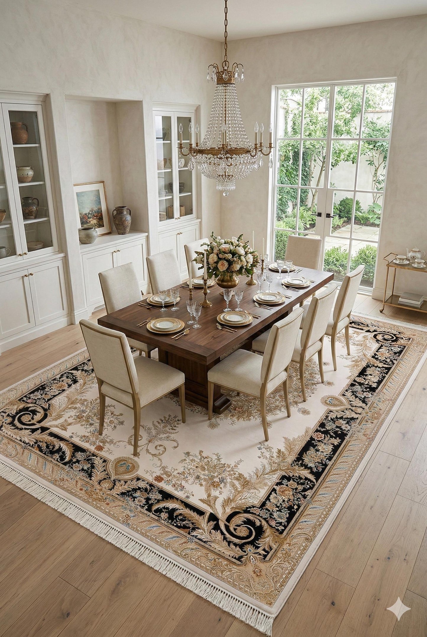 7x10 ft, Fine Blue Classic Oreintal Silk Rug: Bamboo Medallion viscose carpet