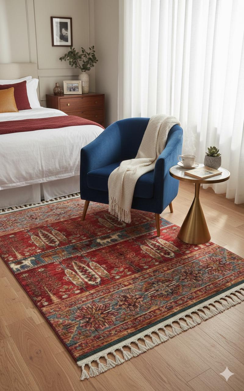 Red Vintage Rug: Classic Washable Rug with Tassels