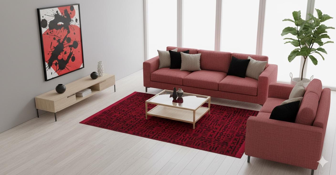 Red Geometric Tribal Area Rug, Boho Ethnic Living Room Carpet